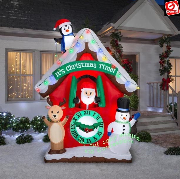 Animated Santa Christmas Clock Scene Inflatable Gemmy